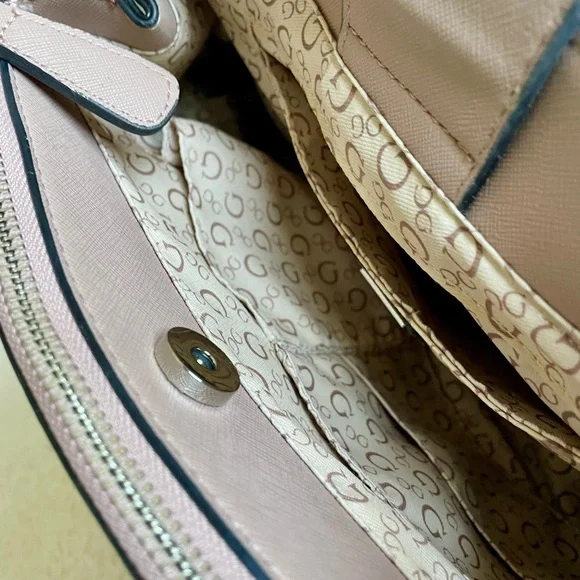 GUESS Blush Pink Allover Logo Monogram Satchel Hand Bag Purse - Picture 8 of 13